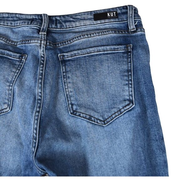 KUT Cropped Straight Distressed Raw Hem Jeans Sz 12 Mid Wash - Picture 3 of 9